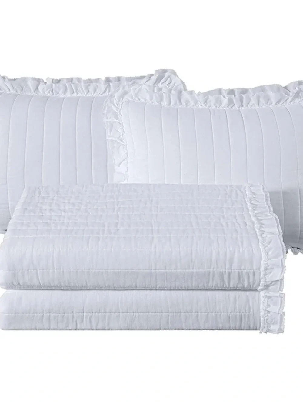White king 3 piece Quilted Ruffle Bedspread Set 100% cotton